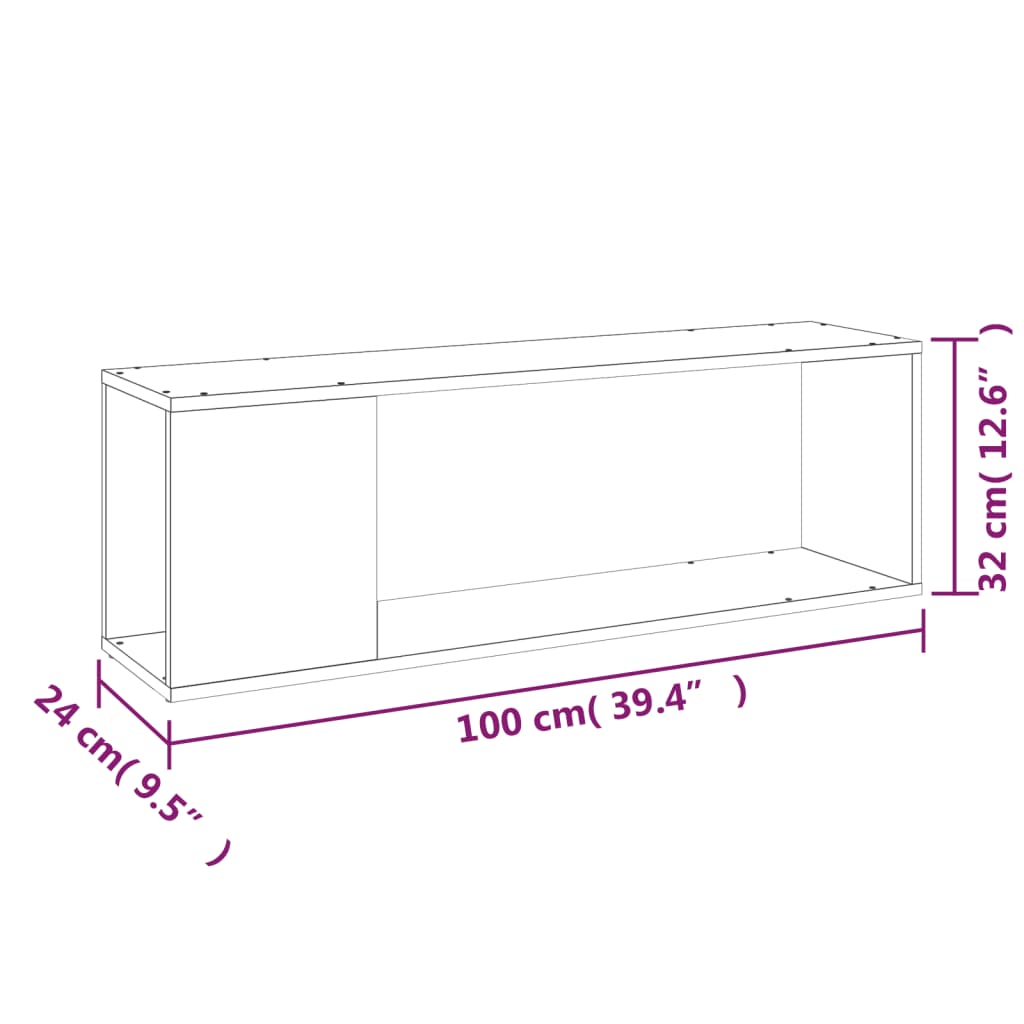 Meuble TV 100x24x32 cm ouvré en bois couleur chêne