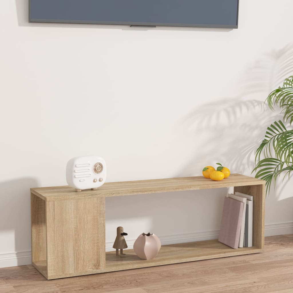 Meuble TV 100x24x32 cm ouvré en bois couleur chêne