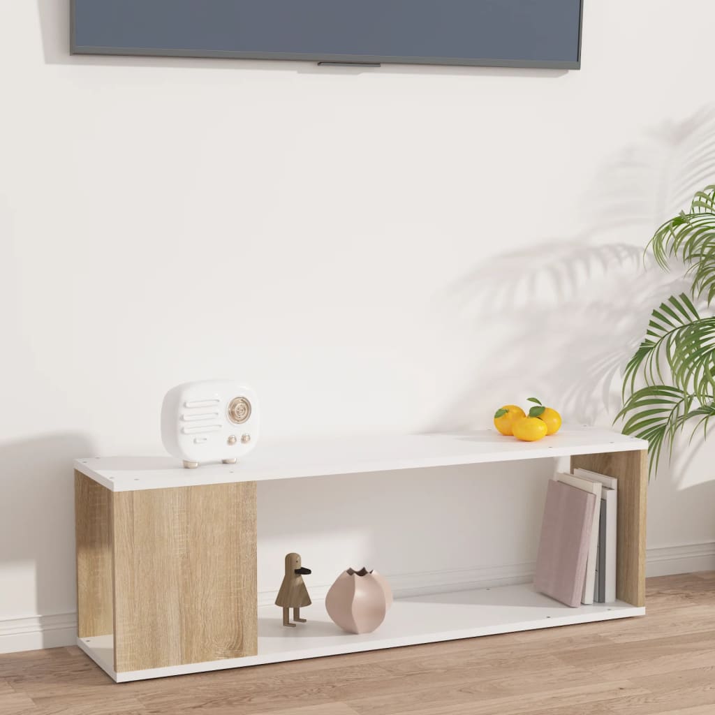 Meuble TV 100x24x32 cm ouvré en bois couleur chêne