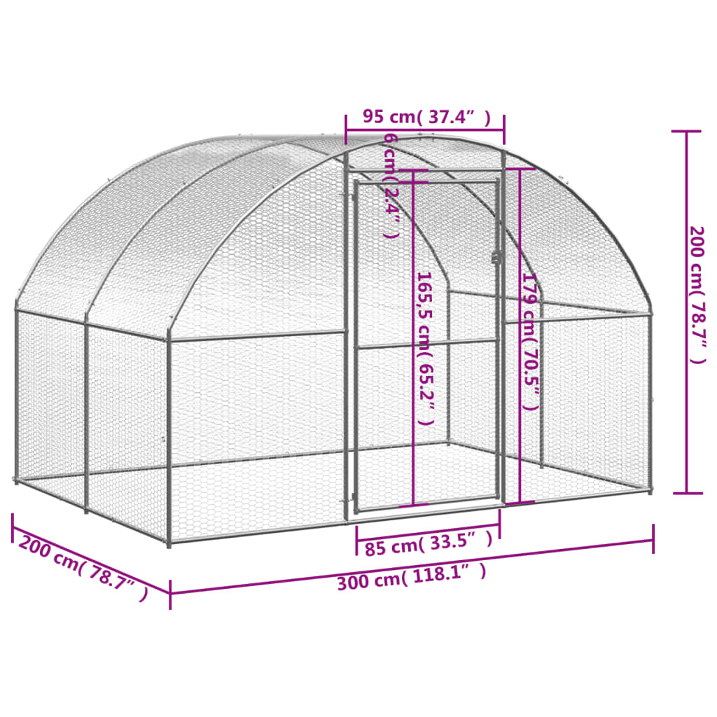 Kippenren 3x12x2 m gegalvaniseerd staal