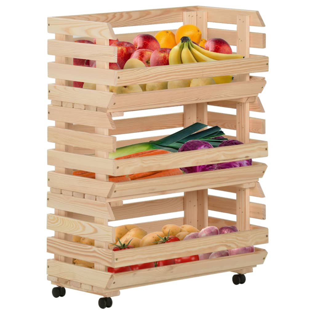 Groentetrolley 37x30x80 cm massief grenenhout