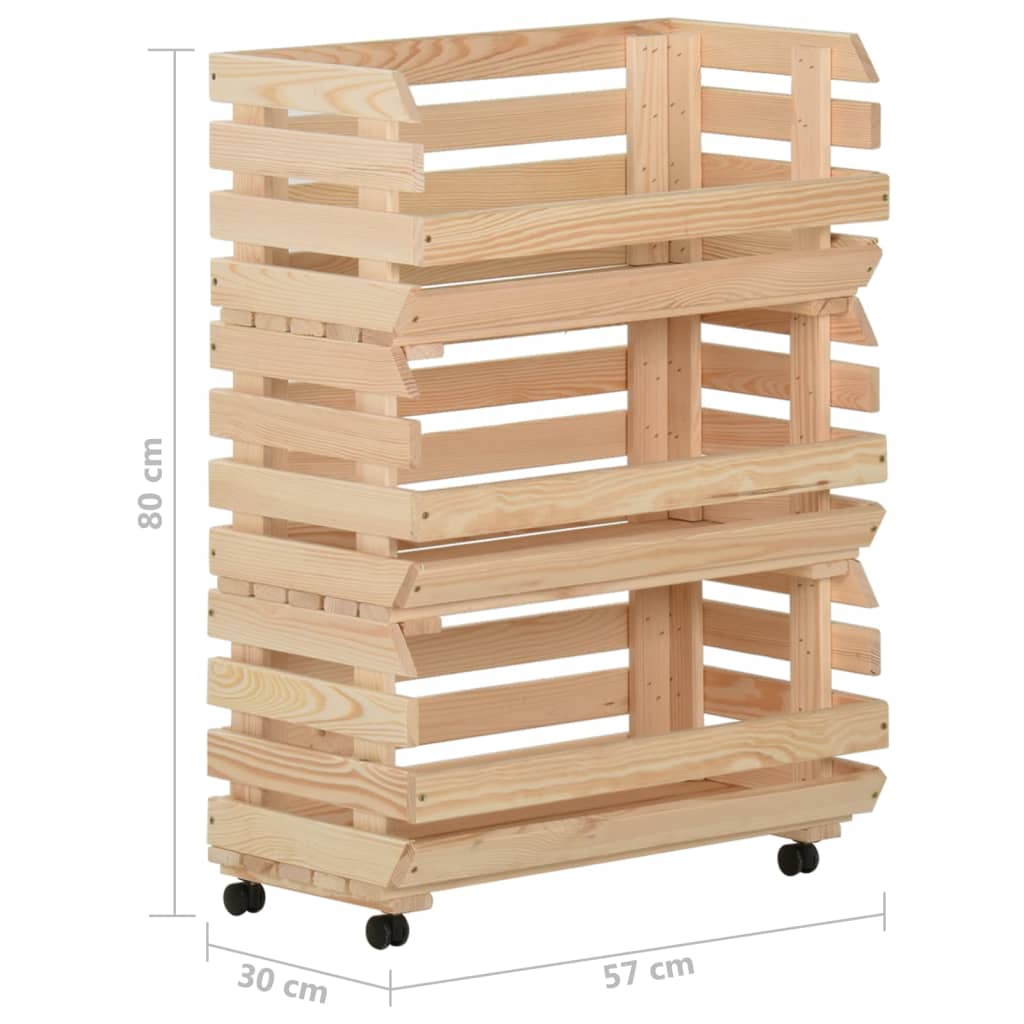 Groentetrolley 37x30x80 cm massief grenenhout