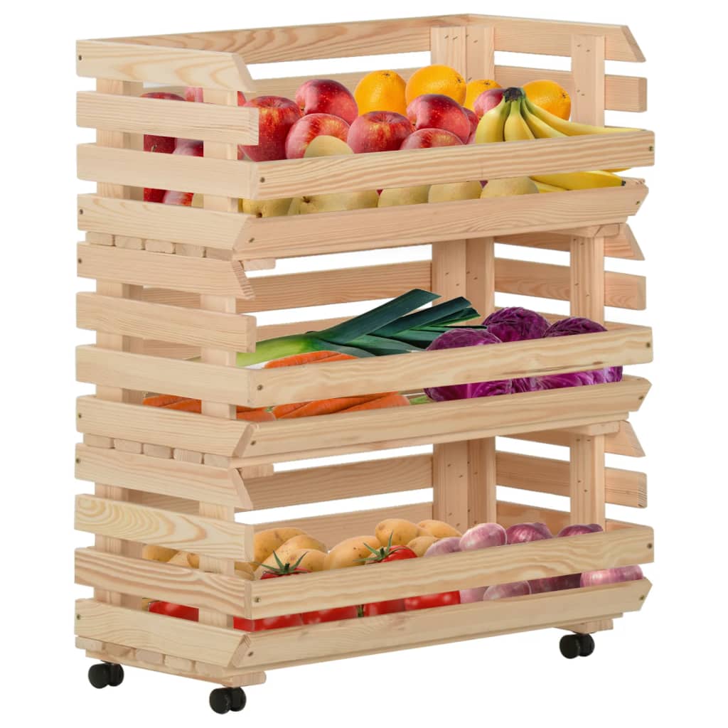 Groentetrolley 37x30x80 cm massief grenenhout