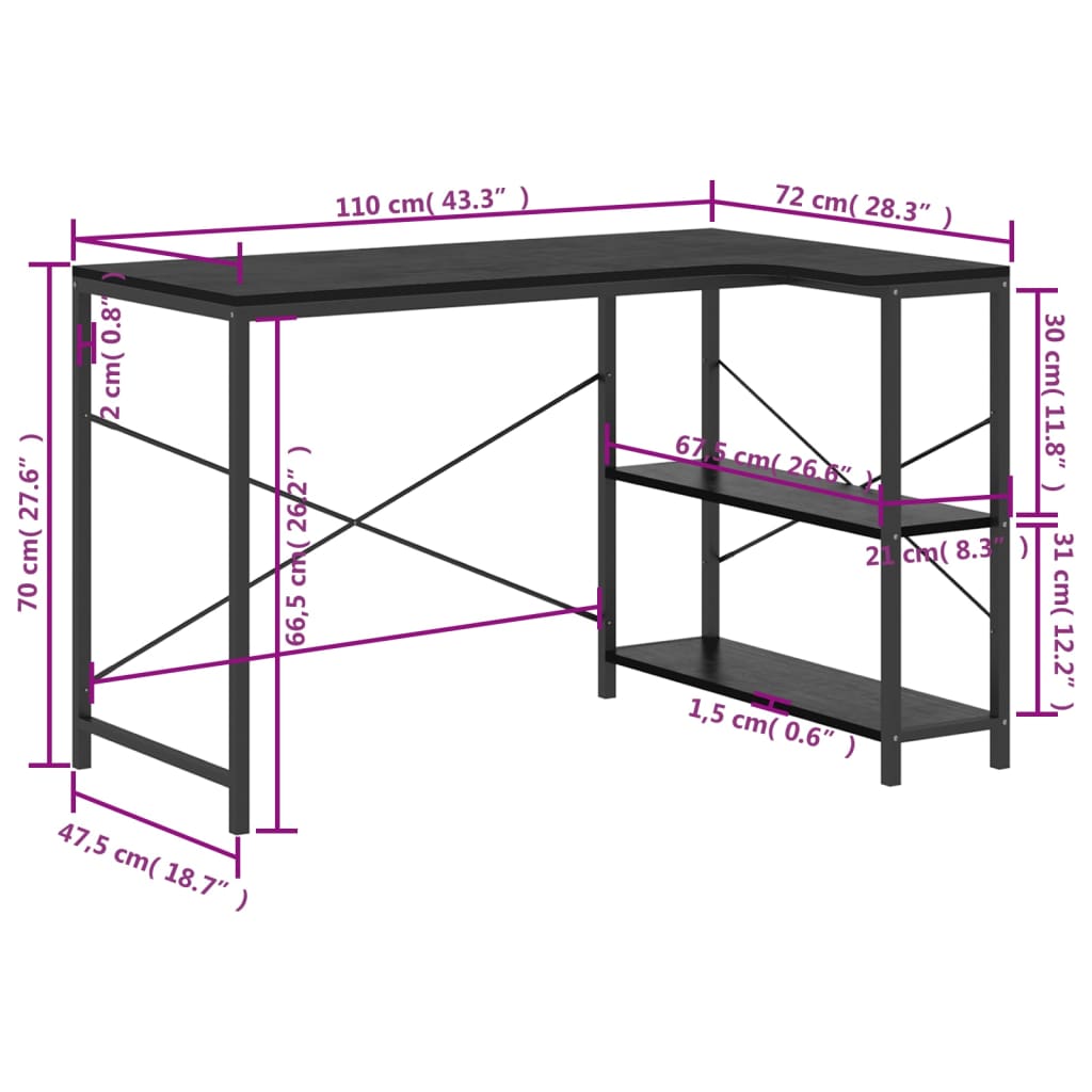 Computerbureau 110x72x70 cm bewerkt hout eikenkleurig