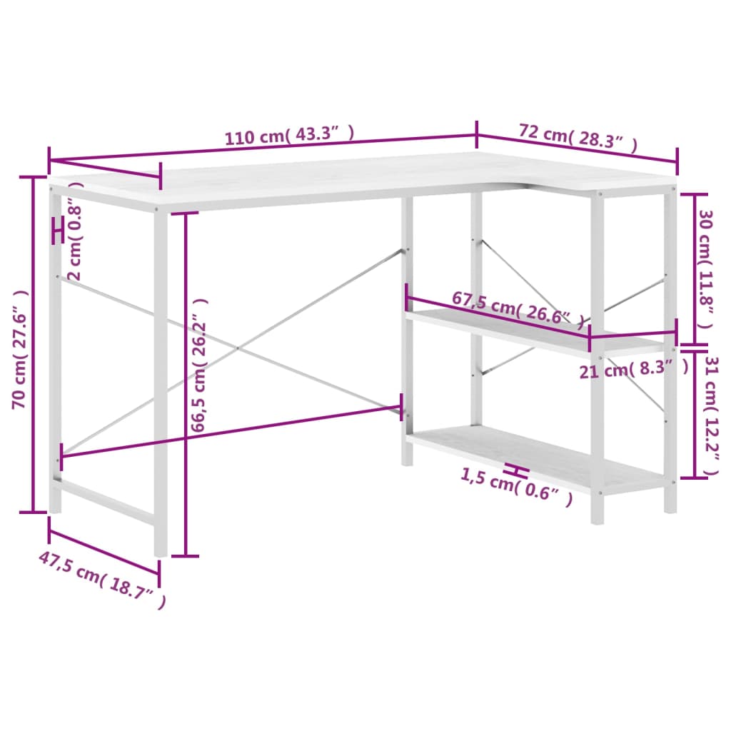 Computerbureau 110x72x70 cm bewerkt hout eikenkleurig