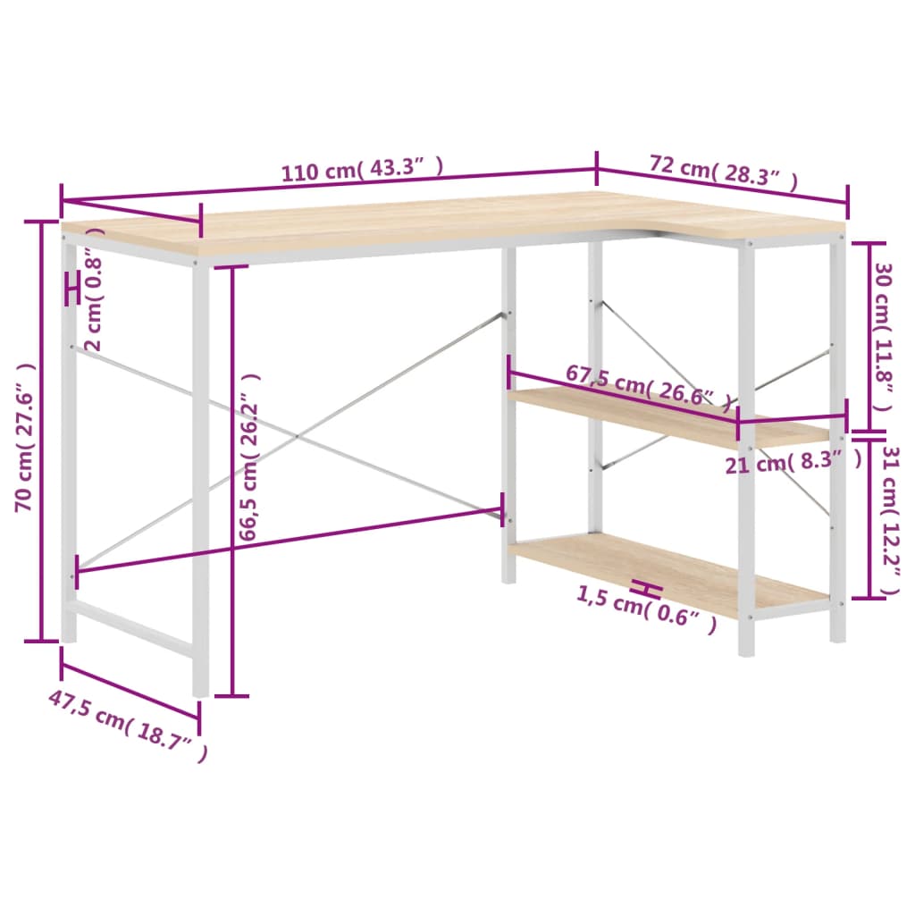 Computerbureau 110x72x70 cm bewerkt hout eikenkleurig