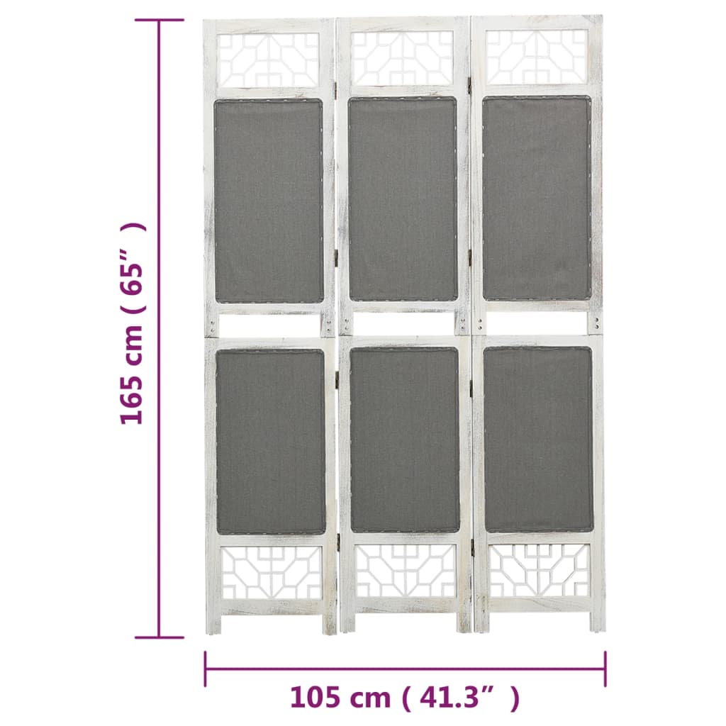 Kamerscherm met 3 panelen 105x165 cm stof grijs