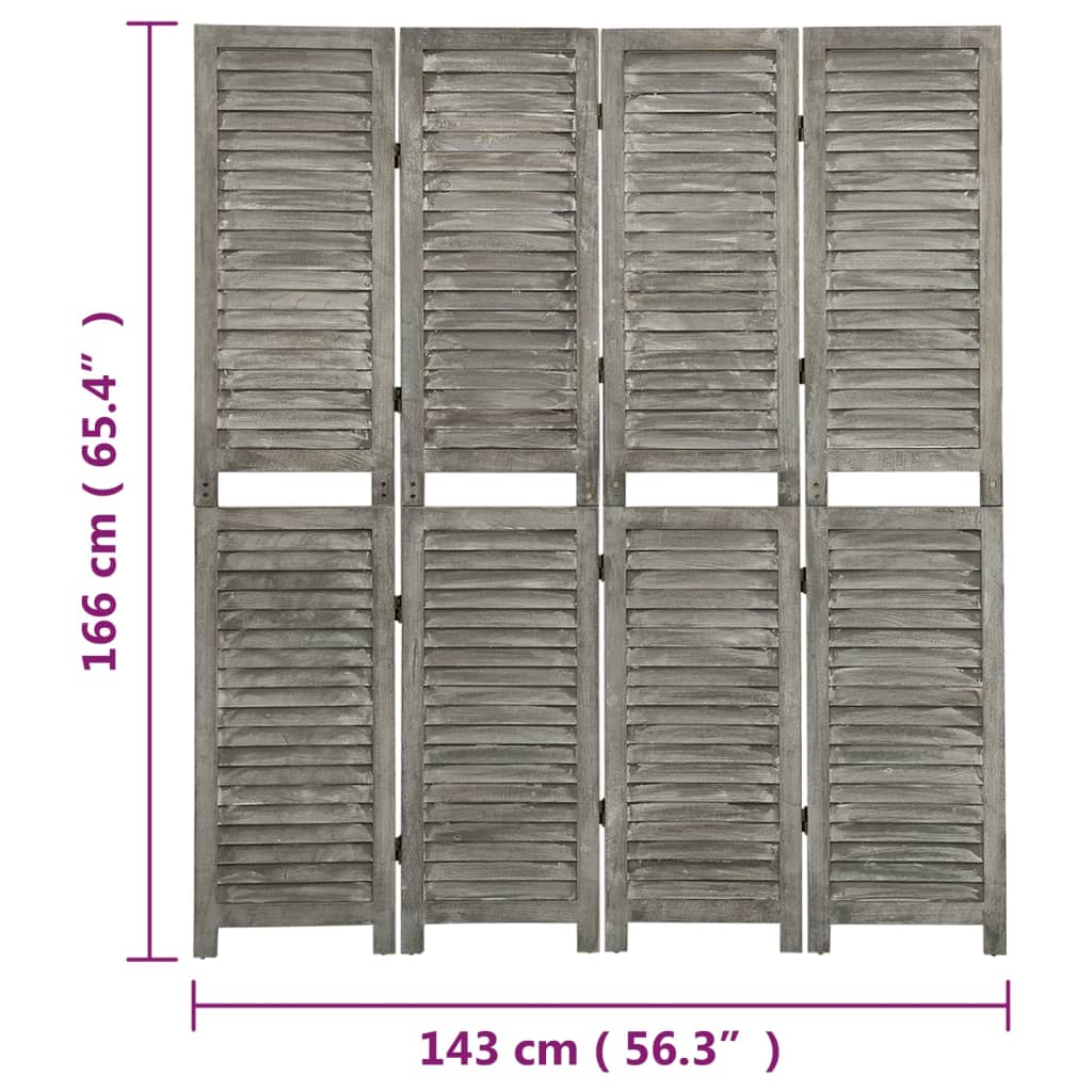 Kamerscherm met 4 panelen 143x166 cm massief hout grijs