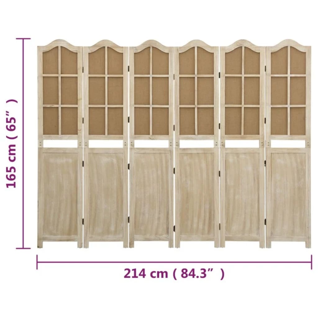 Kamerscherm met 6 panelen 214x165 cm stof bruin