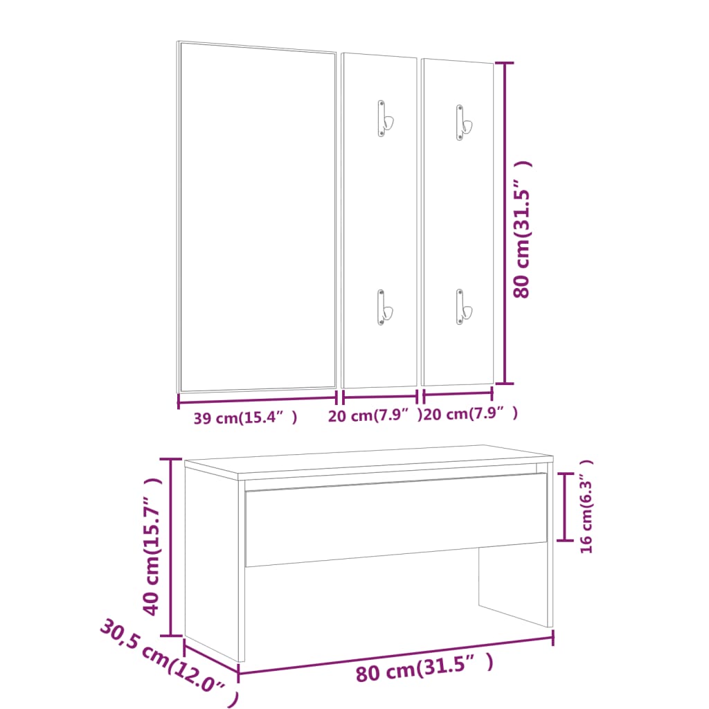 Ensemble de meubles d'entrée en bois couleur chêne