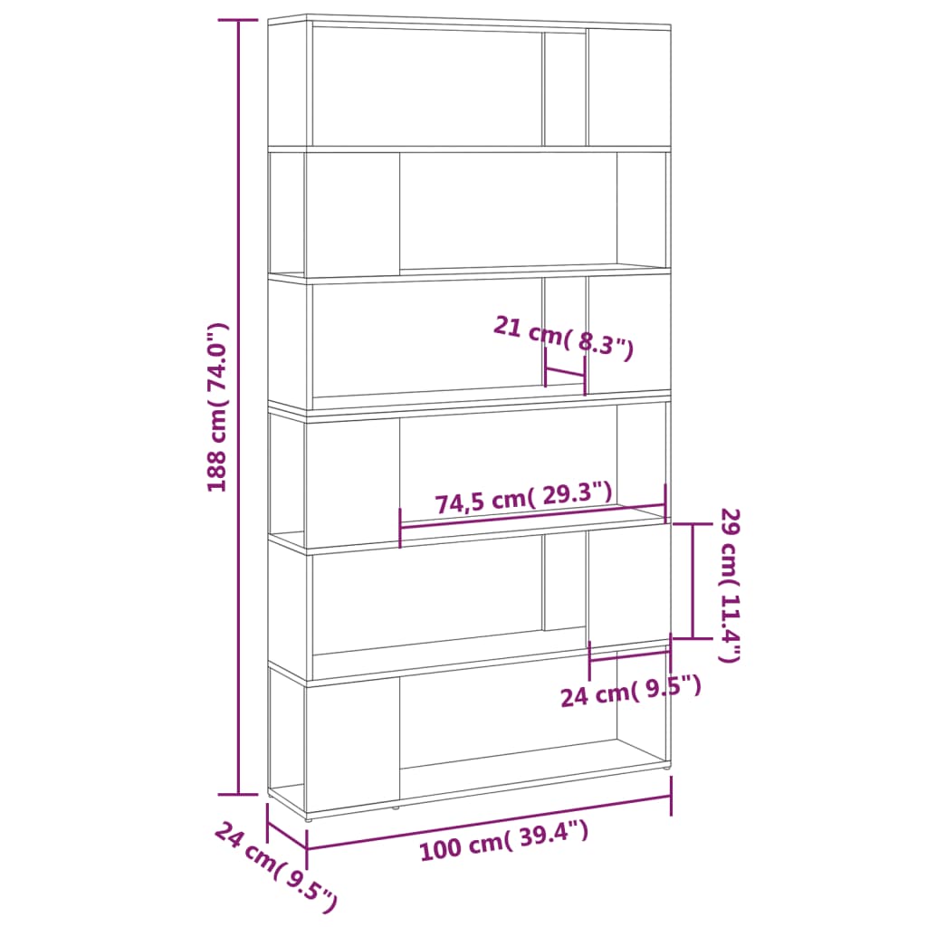 Boekenkast/kamerscherm 100x24x188 cm