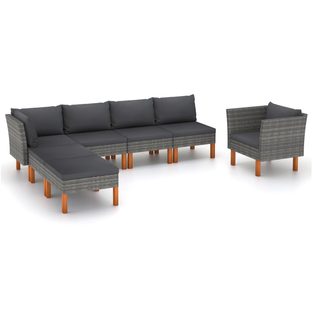 6-delige Loungeset poly rattan en eucalyptushout