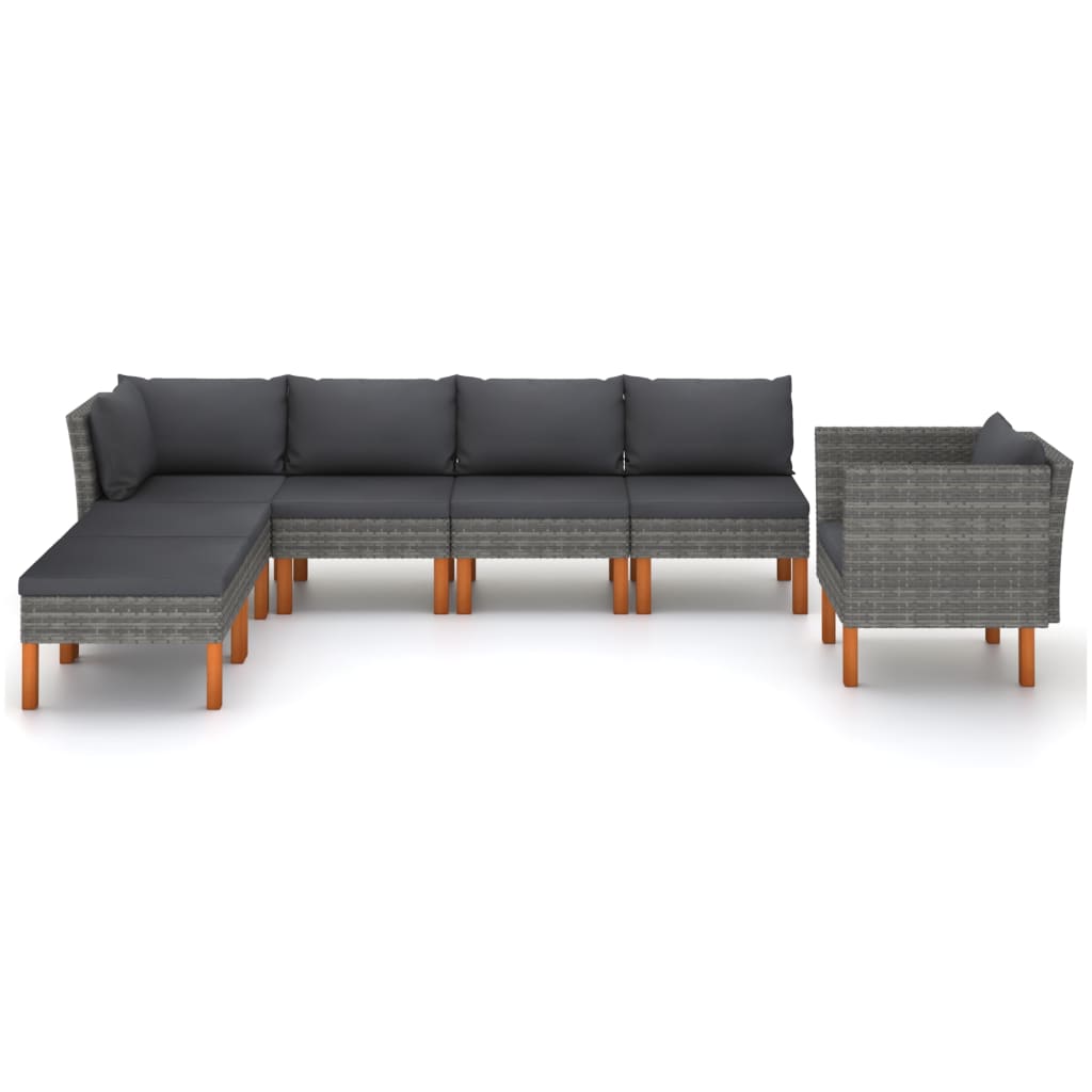 6-delige Loungeset poly rattan en eucalyptushout