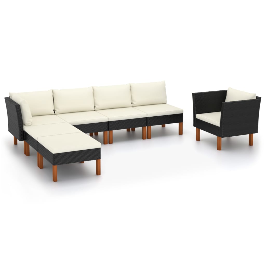 6-delige Loungeset poly rattan en eucalyptushout