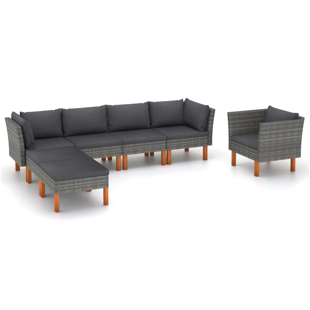 6-delige Loungeset poly rattan en eucalyptushout