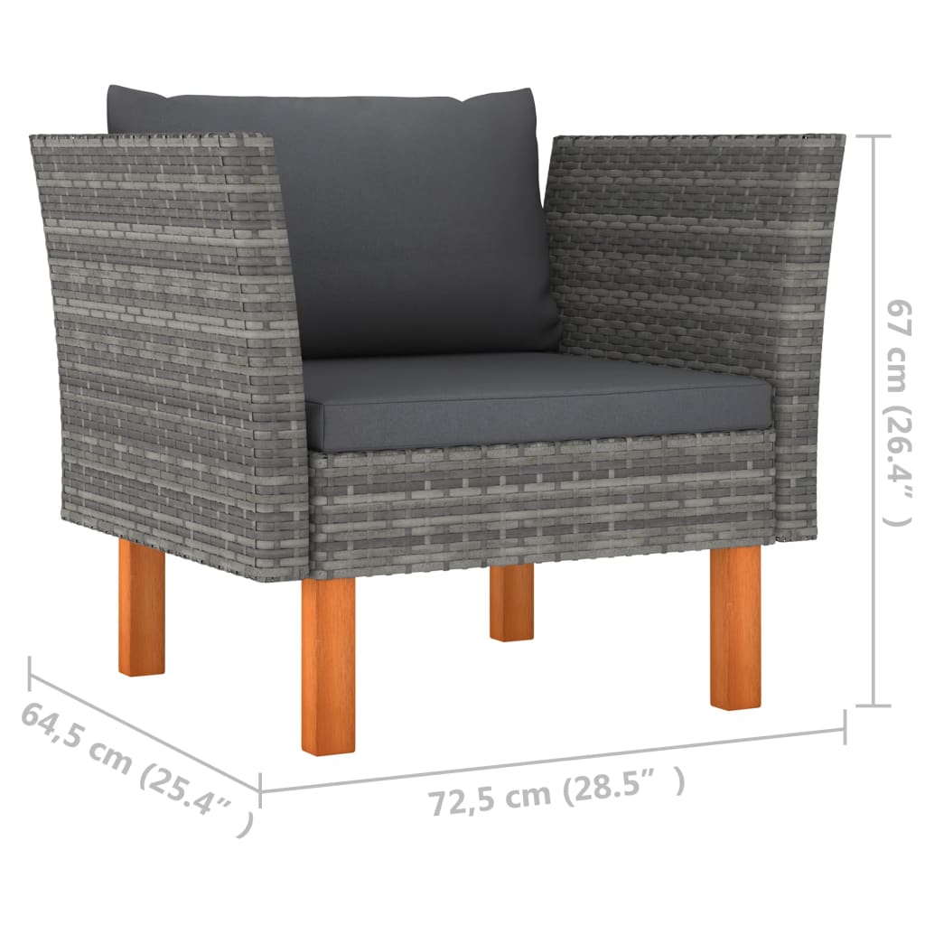 6-delige Loungeset poly rattan en eucalyptushout