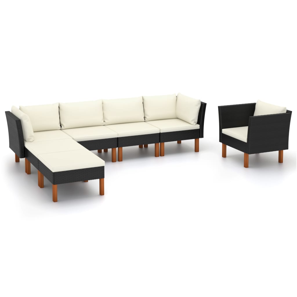 6-delige Loungeset poly rattan en eucalyptushout