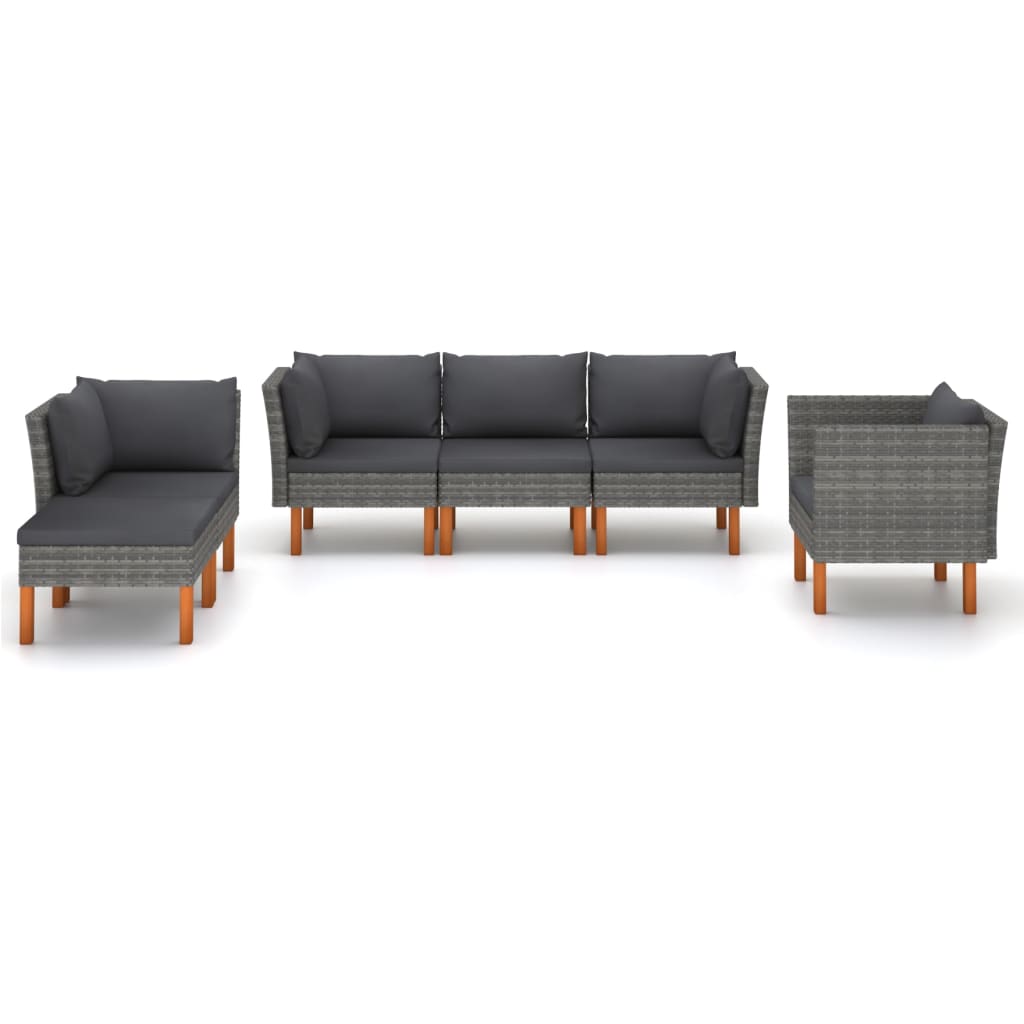 6-delige Loungeset poly rattan en eucalyptushout