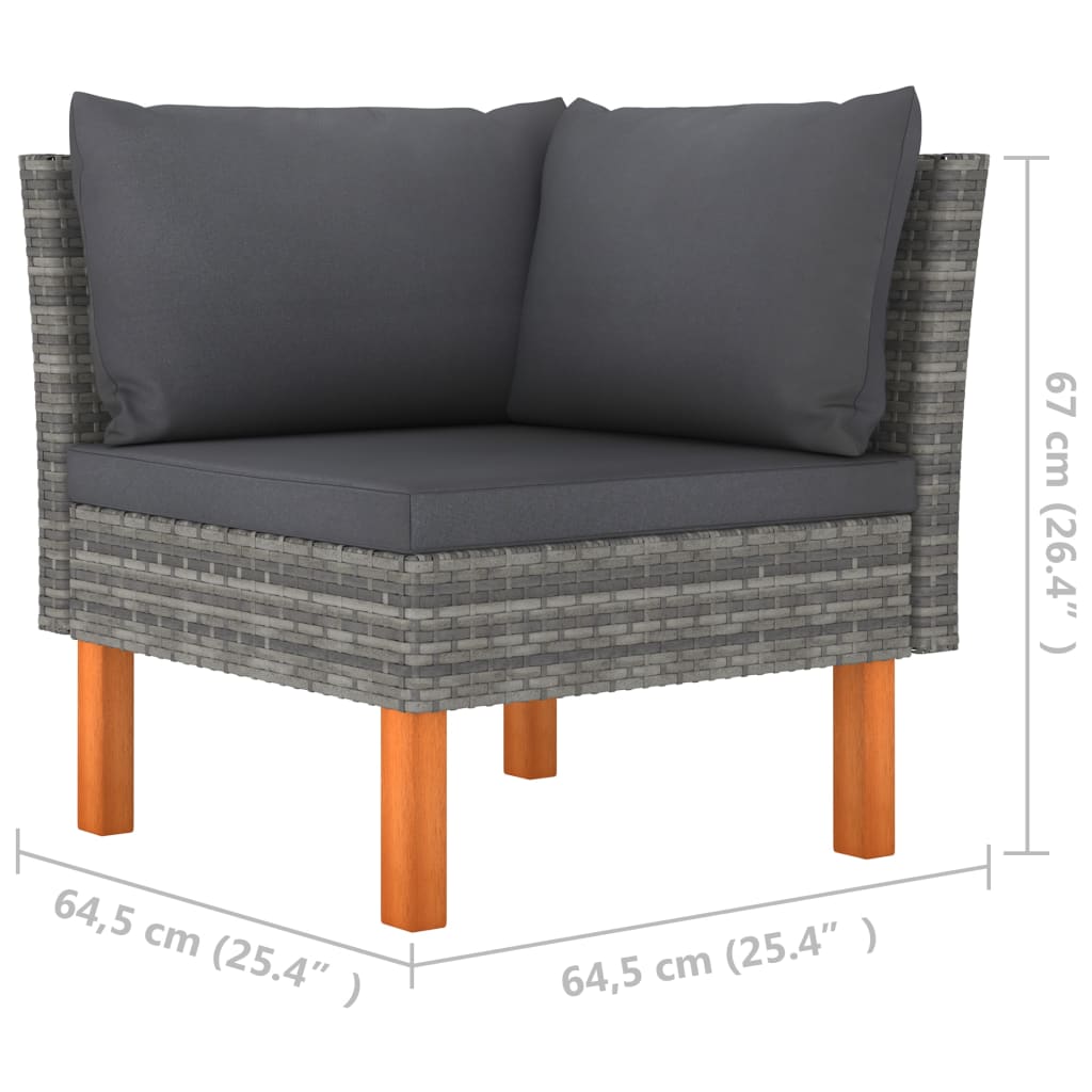 6-delige Loungeset poly rattan en eucalyptushout