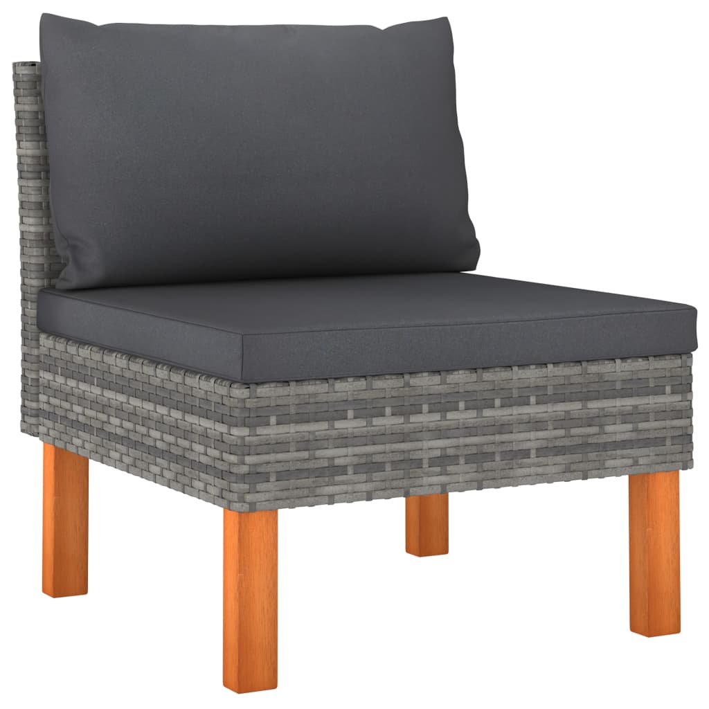 6-delige Loungeset poly rattan en eucalyptushout