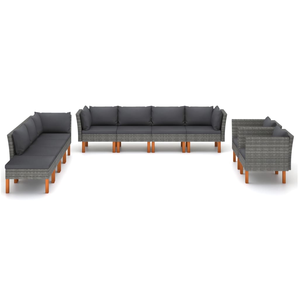 6-delige Loungeset poly rattan en eucalyptushout