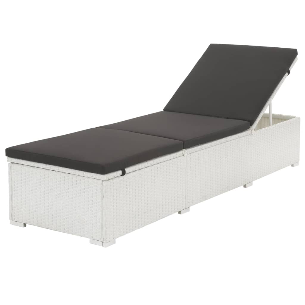 Chaise longue avec coussin noir poly rotin blanc