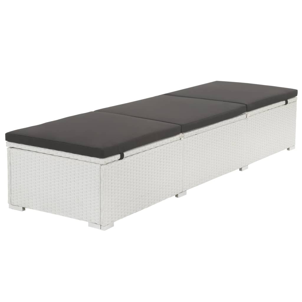 Chaise longue avec coussin noir poly rotin blanc