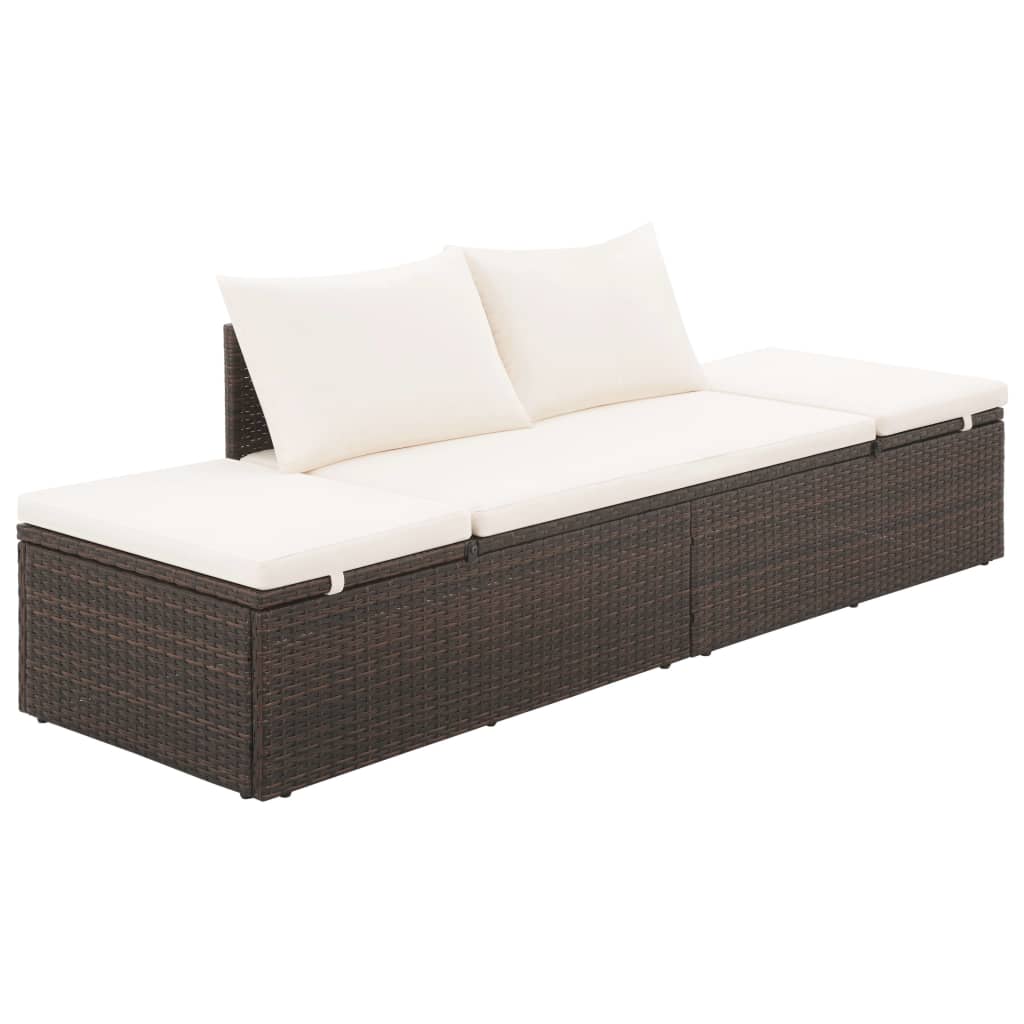 Loungebed met ligkussen en kussens poly rattan