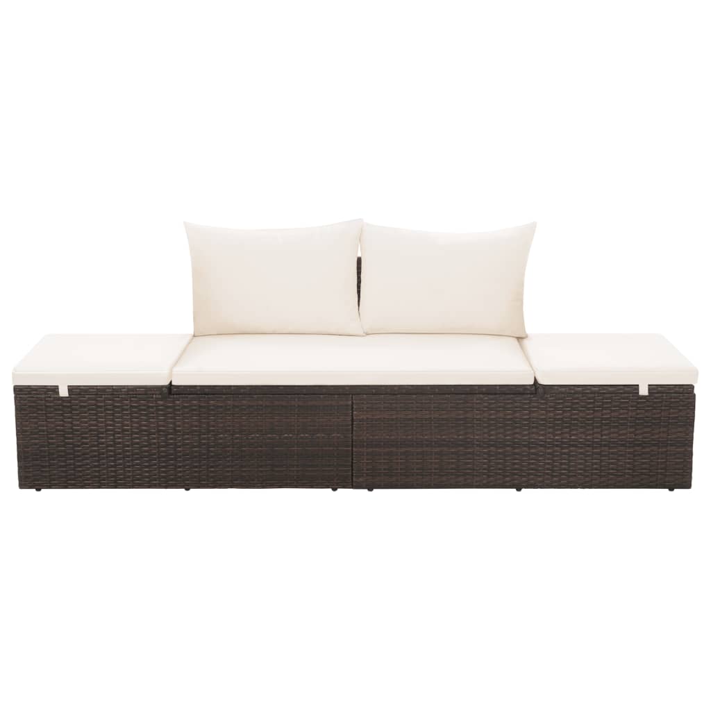 Loungebed met ligkussen en kussens poly rattan