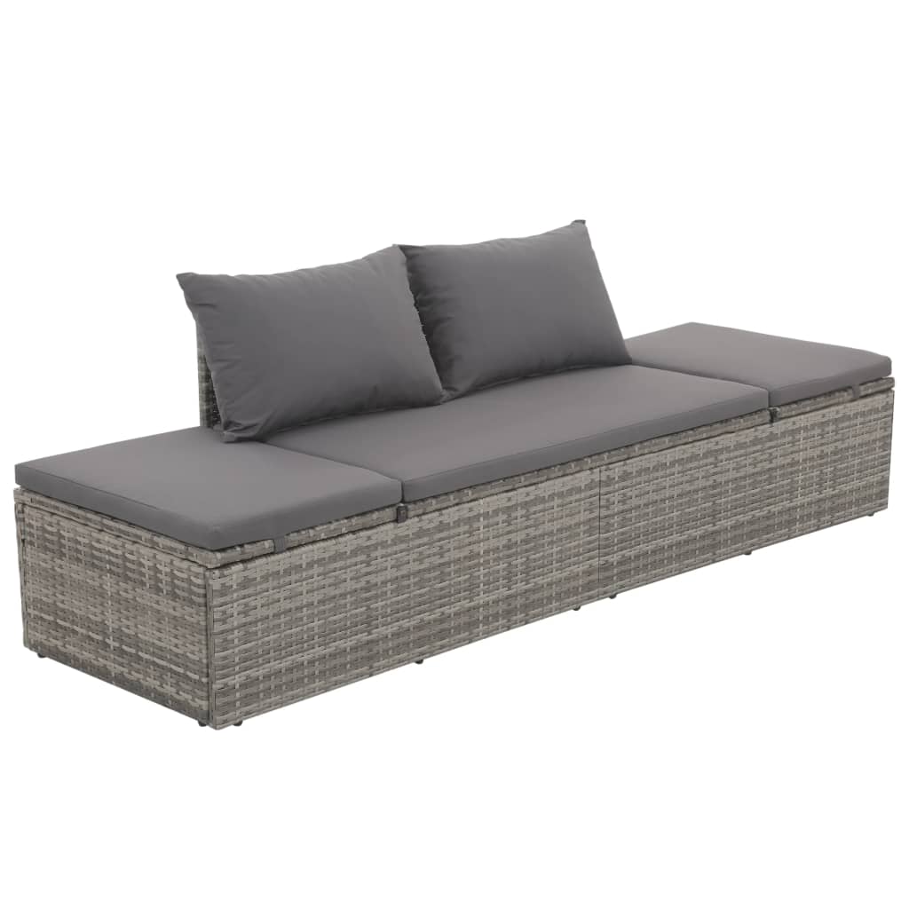 Loungebed met ligkussen en kussens poly rattan