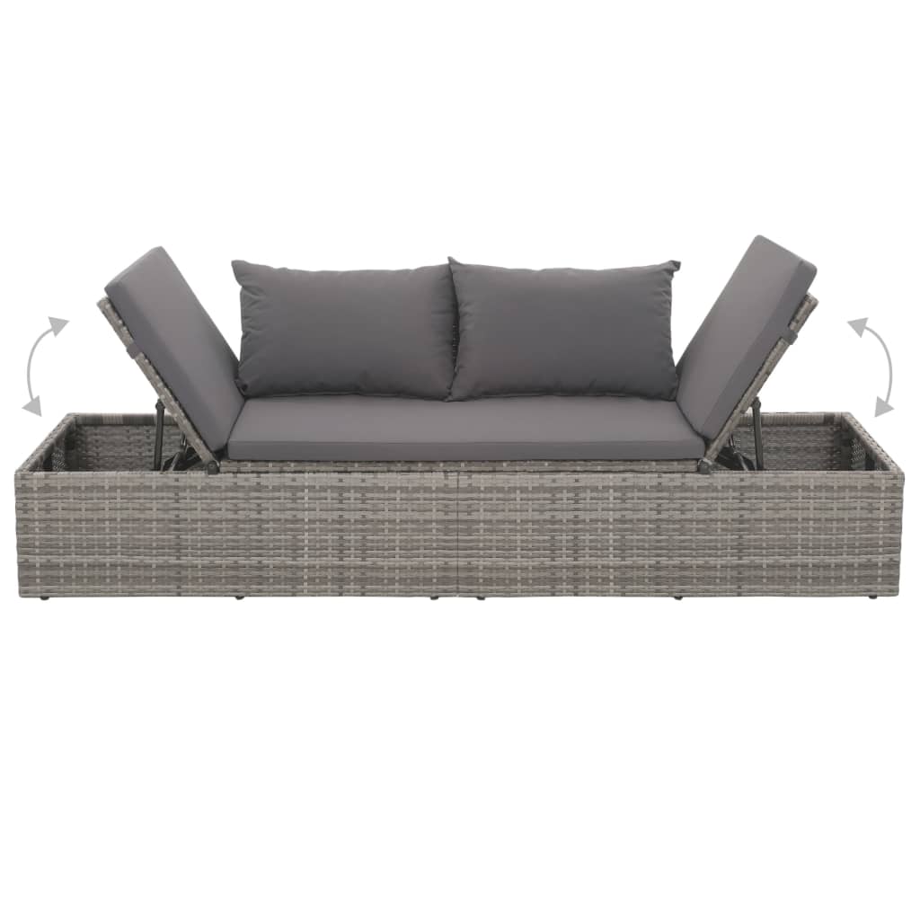 Loungebed met ligkussen en kussens poly rattan