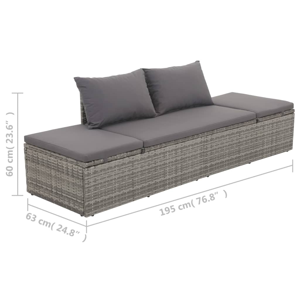 Loungebed met ligkussen en kussens poly rattan