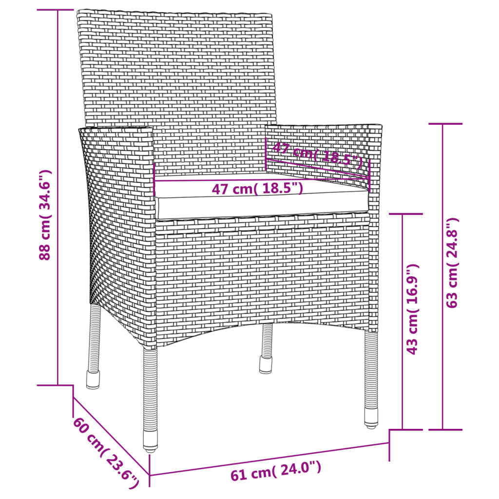 Tuinstoelen 4 st met kussens poly rattan