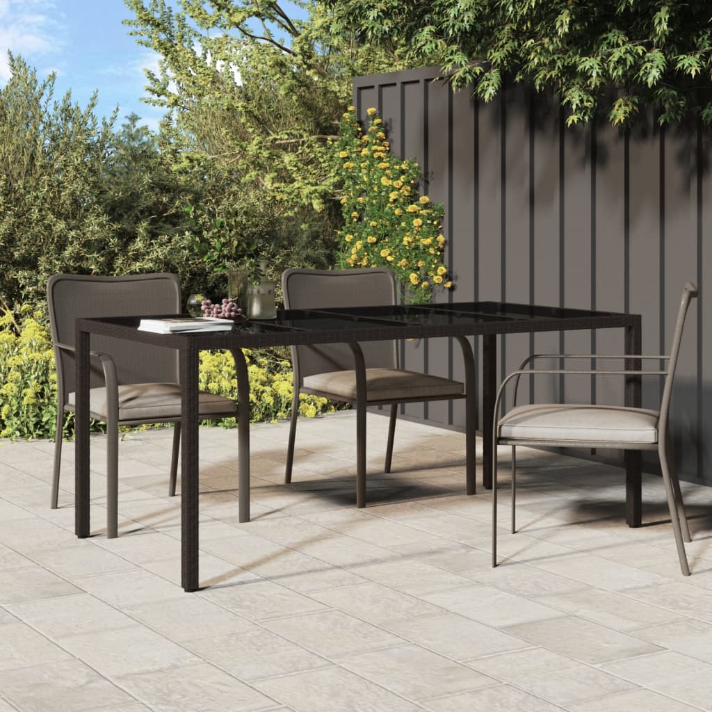 Table de jardin 190x90x75 cm verre trempé poly rotin noir