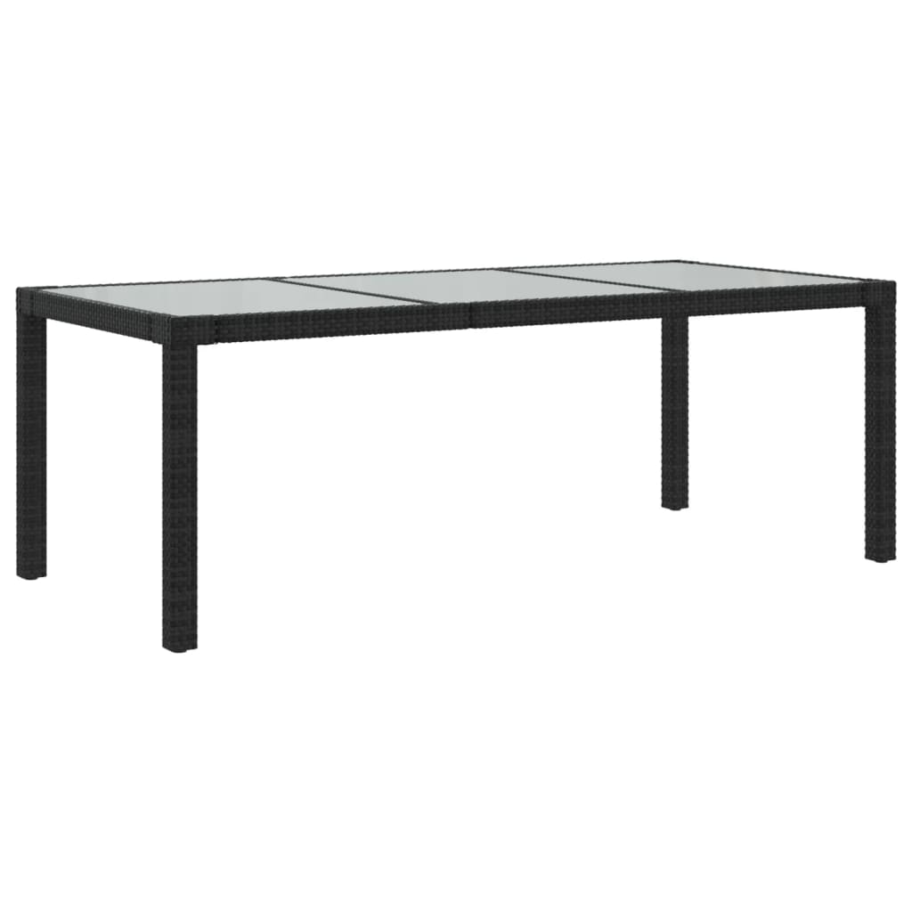 Table de jardin 190x90x75 cm verre trempé poly rotin noir