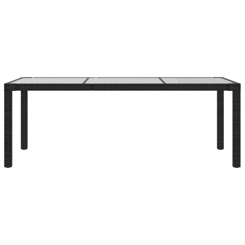 Table de jardin 190x90x75 cm verre trempé poly rotin noir