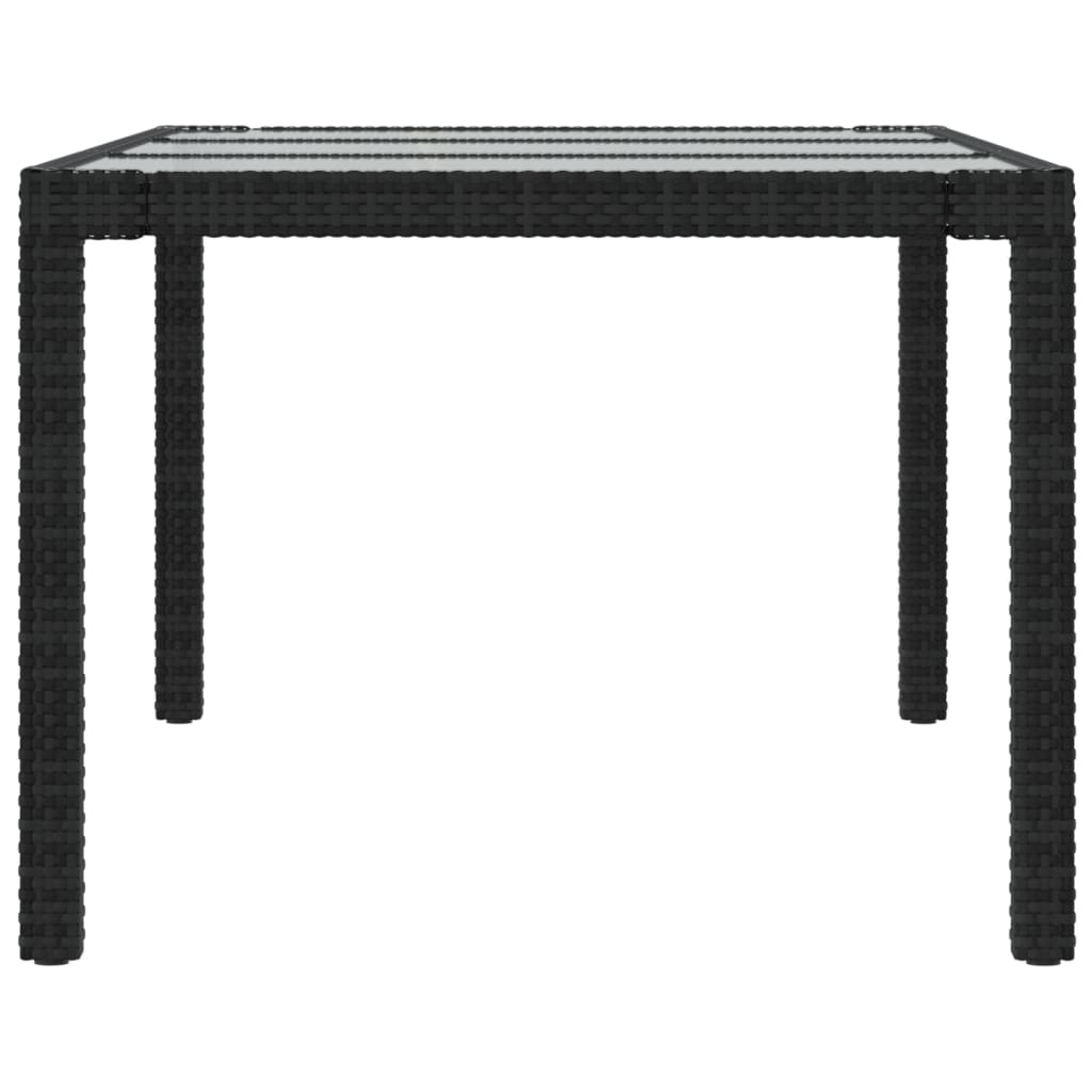 Table de jardin 190x90x75 cm verre trempé poly rotin noir