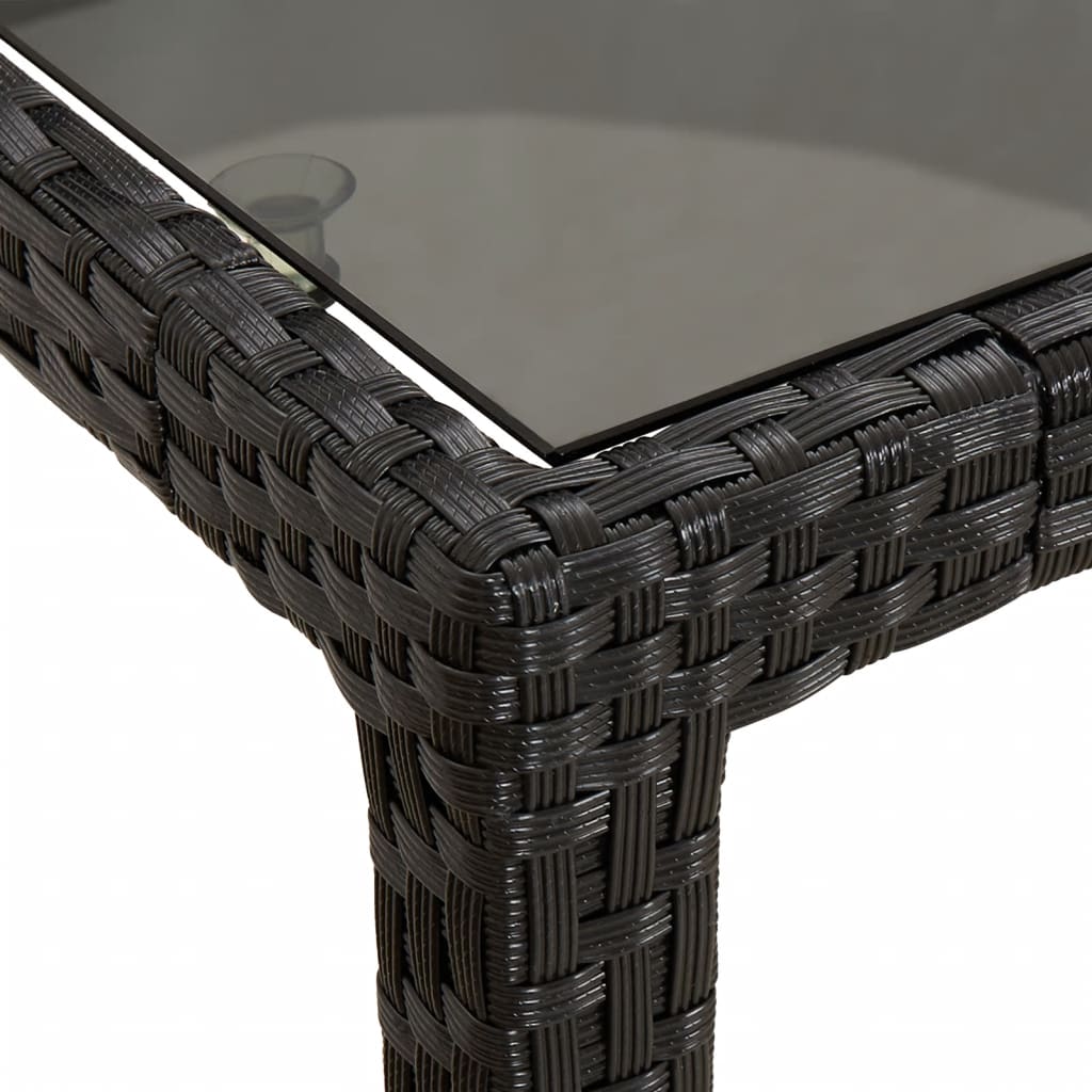 Table de jardin 190x90x75 cm verre trempé poly rotin noir