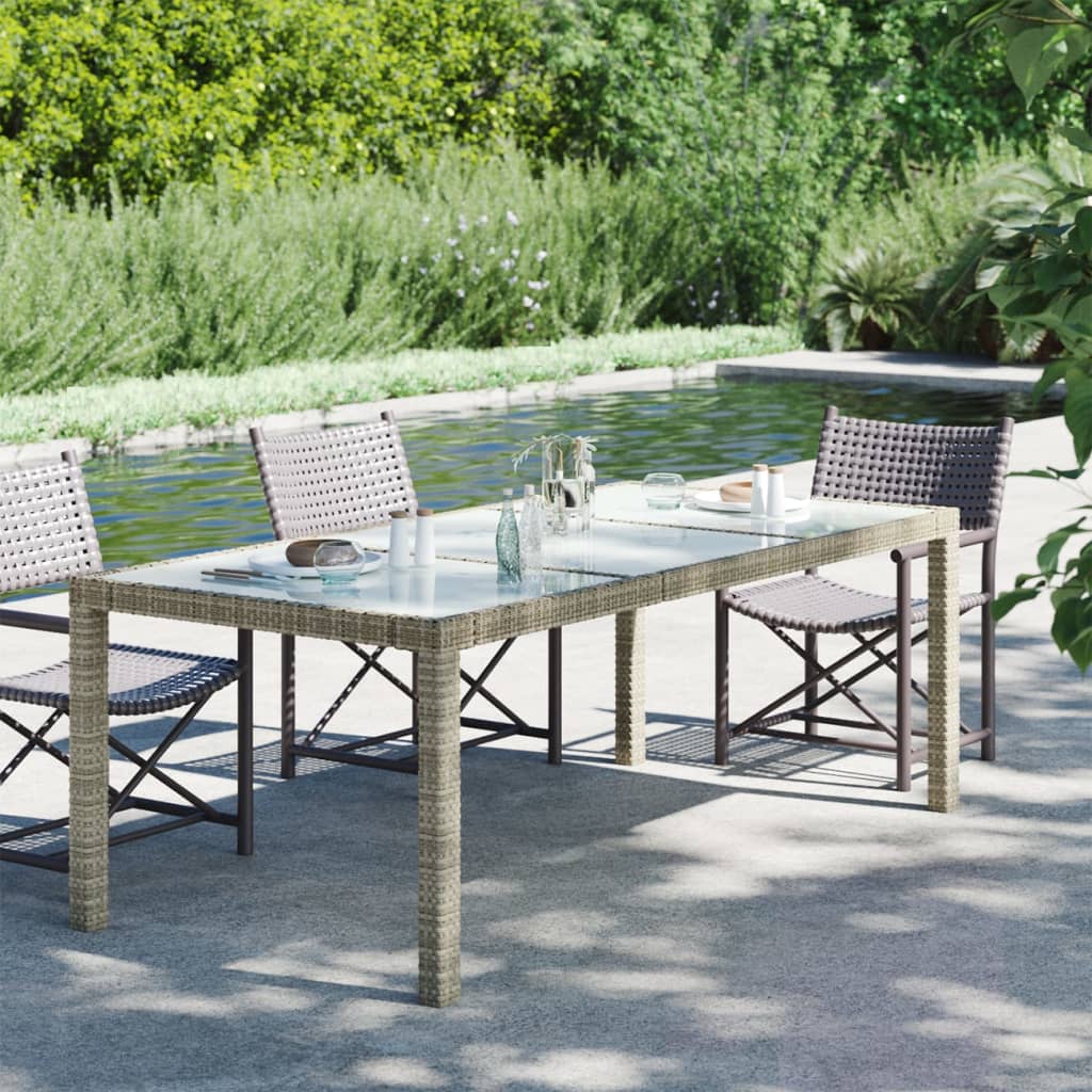 Table de jardin 190x90x75 cm verre trempé poly rotin noir