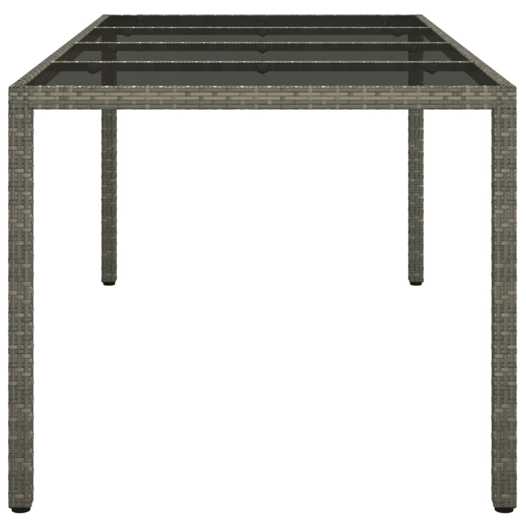 Table de jardin 190x90x75 cm verre trempé poly rotin noir