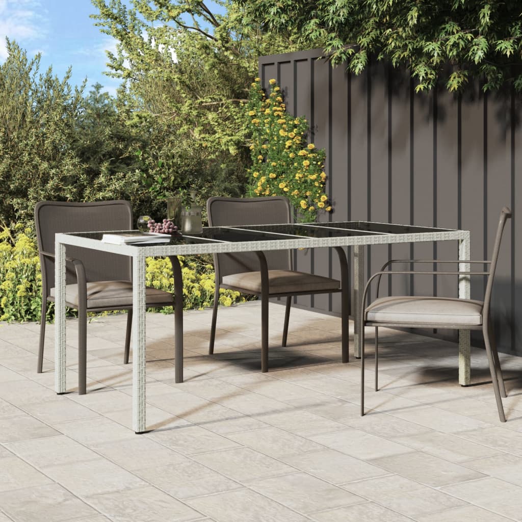 Table de jardin 190x90x75 cm verre trempé poly rotin noir