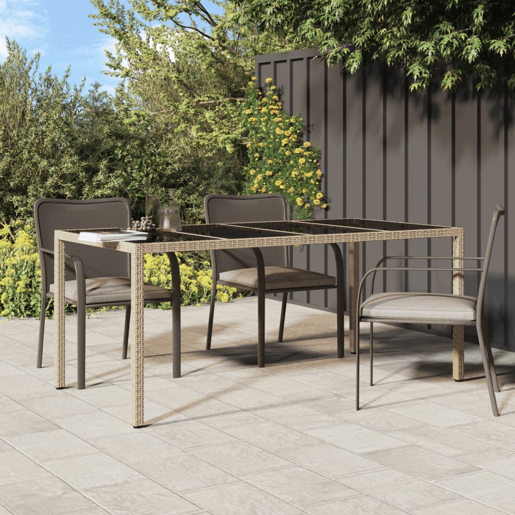 Table de jardin 190x90x75 cm verre trempé poly rotin noir