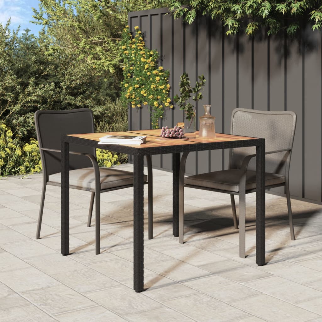 Table de jardin 190x90x75 cm poly rotin et bois d'acacia