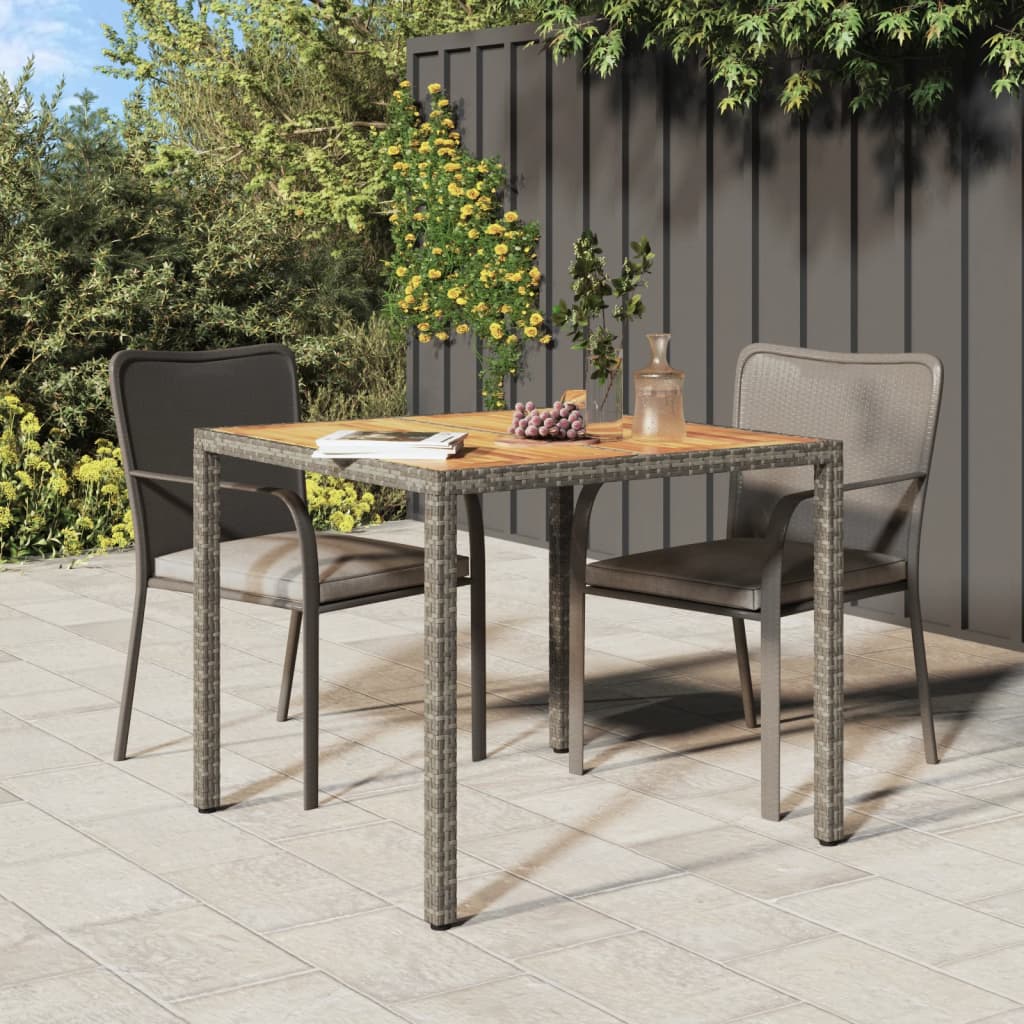 Table de jardin 190x90x75 cm poly rotin et bois d'acacia