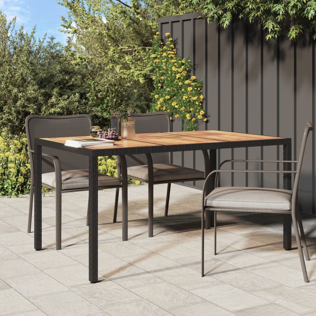 Table de jardin 190x90x75 cm poly rotin et bois d'acacia