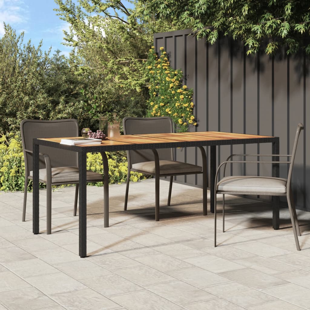 Table de jardin 190x90x75 cm poly rotin et bois d'acacia