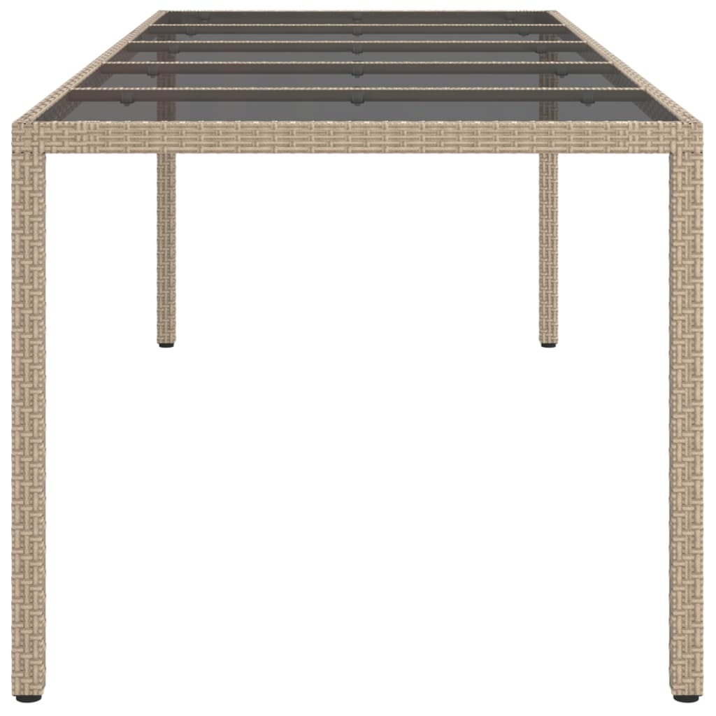 Table de jardin 250x100x75 cm verre trempé et poly rotin