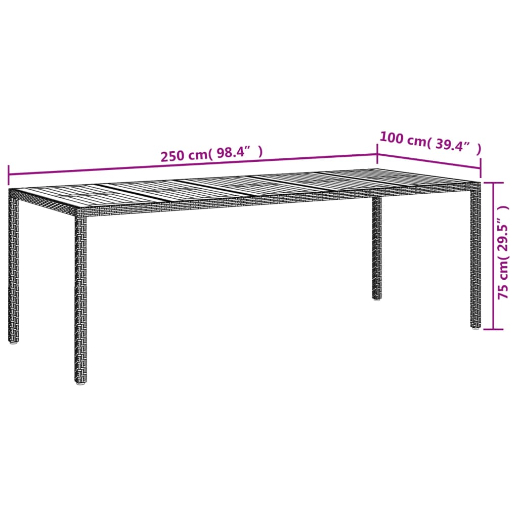 Tuintafel 250x100x75 cm poly rattan