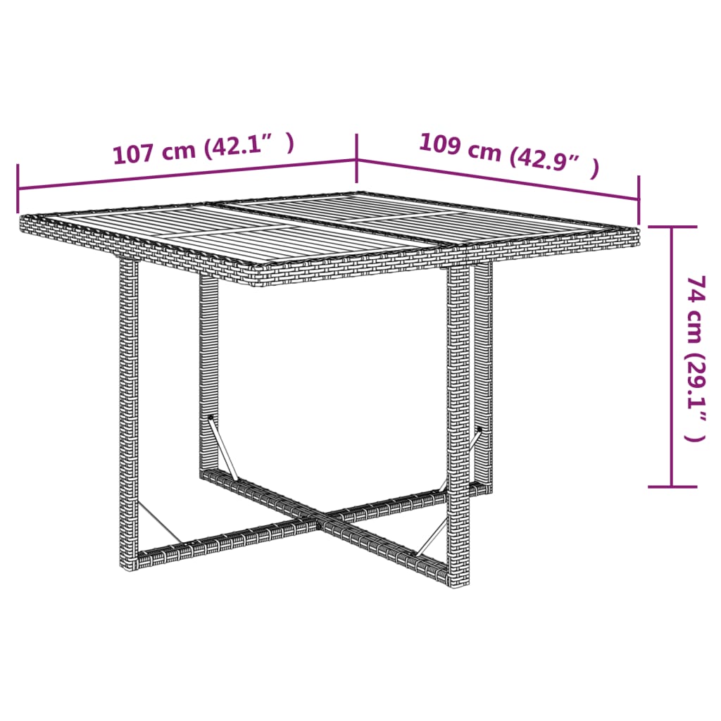 Tuintafel 109x107x74 cm poly rattan en massief acaciahout