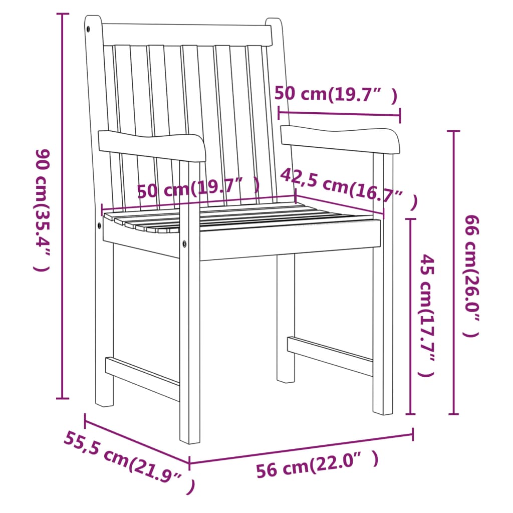 Chaises de jardin 8 pcs 56x55,5x90 cm bois d'acacia massif